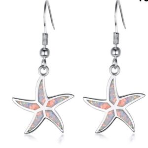 NEW Women's white simulated Opal Starfish silver earrings